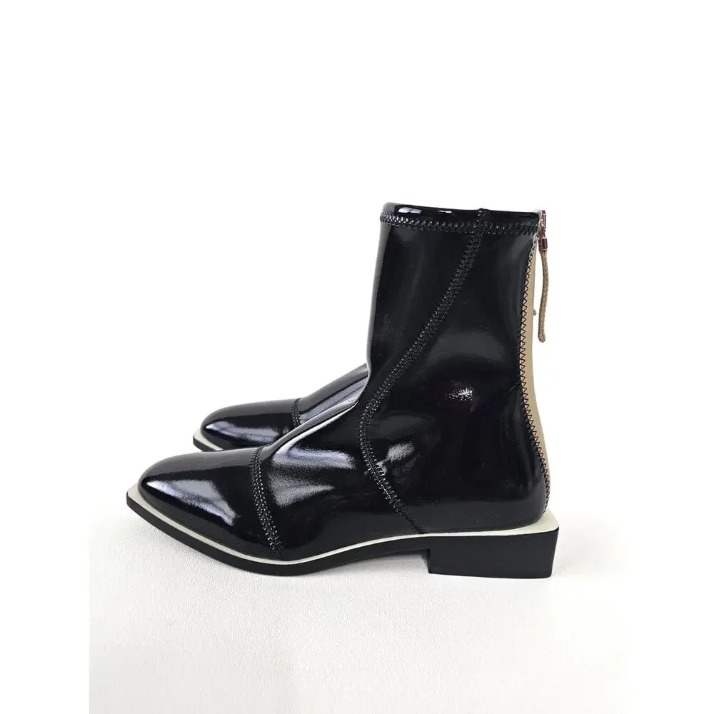 Fendi Glossy Neoprene F-Frame Ankle Boots Black 39.5 US 9.5 Square Toe